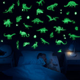 USGOO glow dinosaur wall decals pack close-up showing glow-ready vinyl for magical walls at night.