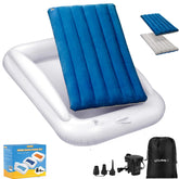 USHMA inflatable toddler travel bed in blue-grey shows dual-color option for customizable comfort