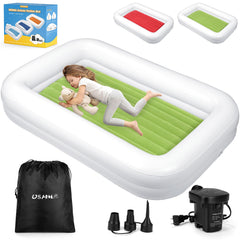 USHMA Toddler Travel Bed with guard rails showing secure sleep for active kids