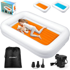 USHMA toddler travel bed with deep guard rails for secure sleep.