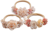 Utaly flower headband 3pc pack on newborn, gentle and soft comfort for baby skin.