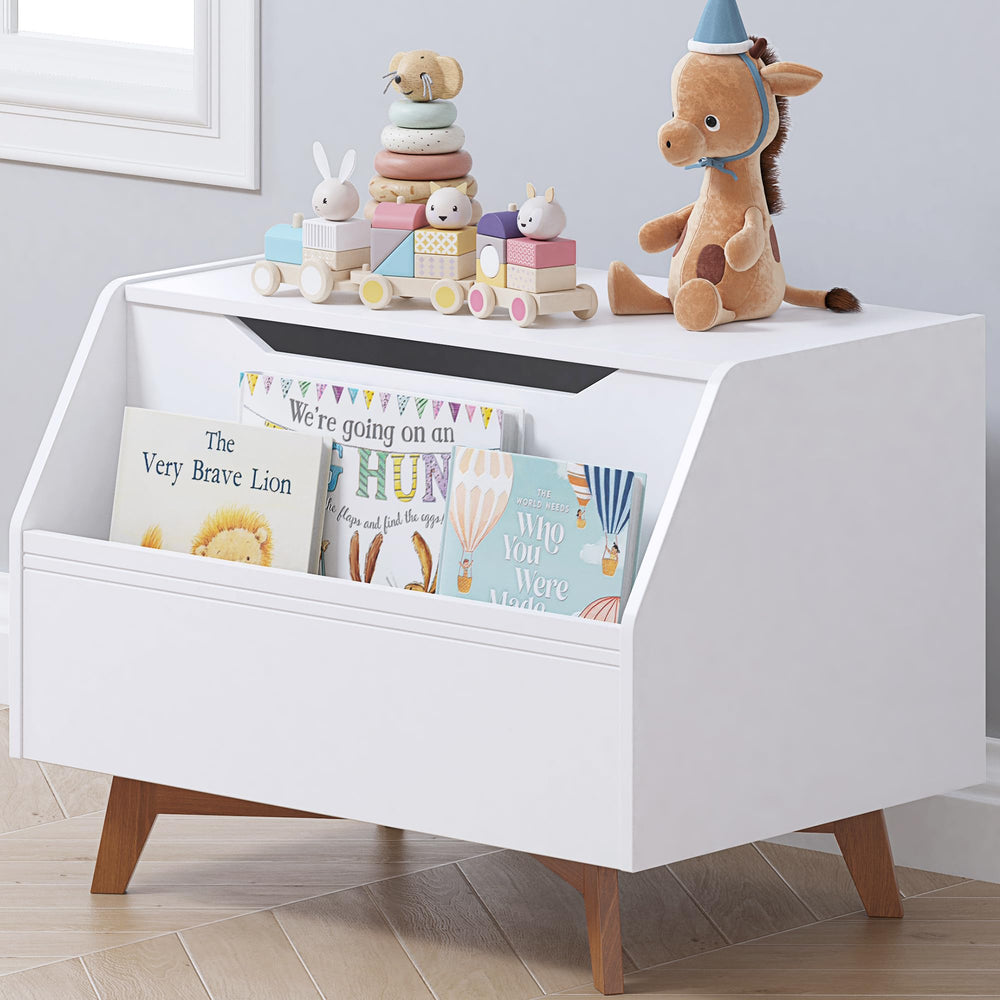 UTEX Kids Toy Box wooden chest showcases durable build and simple toy access.