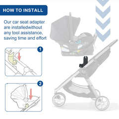 Close-up of connection clip on UTNVBTR adapter ensuring secure stroller attachment