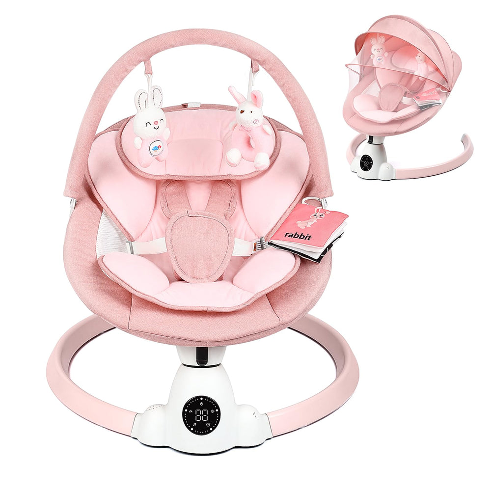 Uuoeebb baby swing with wood-grain frame delivers sturdy support for calming newborns