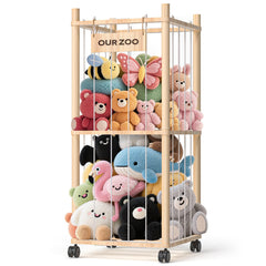 Uvellgift stuffed animal storage tower in wood finish, tidy plush toy organization.