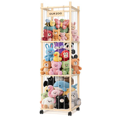 Uvellgift stuffed animal zoo wood tower front view shows organized toy storage
