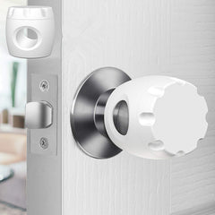 Uxoz door knob safety cover pack on a door shows four-pack suitability for family homes.