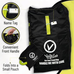V VOLKGO car seat travel bag back view showing reinforced stitching for durability