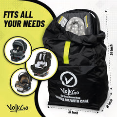 V VOLKGO car seat travel bag strap close-up featuring two adjustable backpack straps