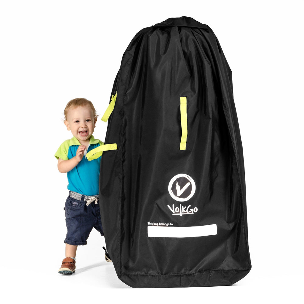 V VOLKGO Super Extra Large Stroller Bag folded for compact airplane storage and protection.