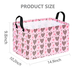 VAIVUSTO Rec Heart Print Box Hamper open for quick access on a shelf.
