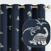 Vangao Kids Curtains with dinosaur foil print providing cozy blackout for nap time