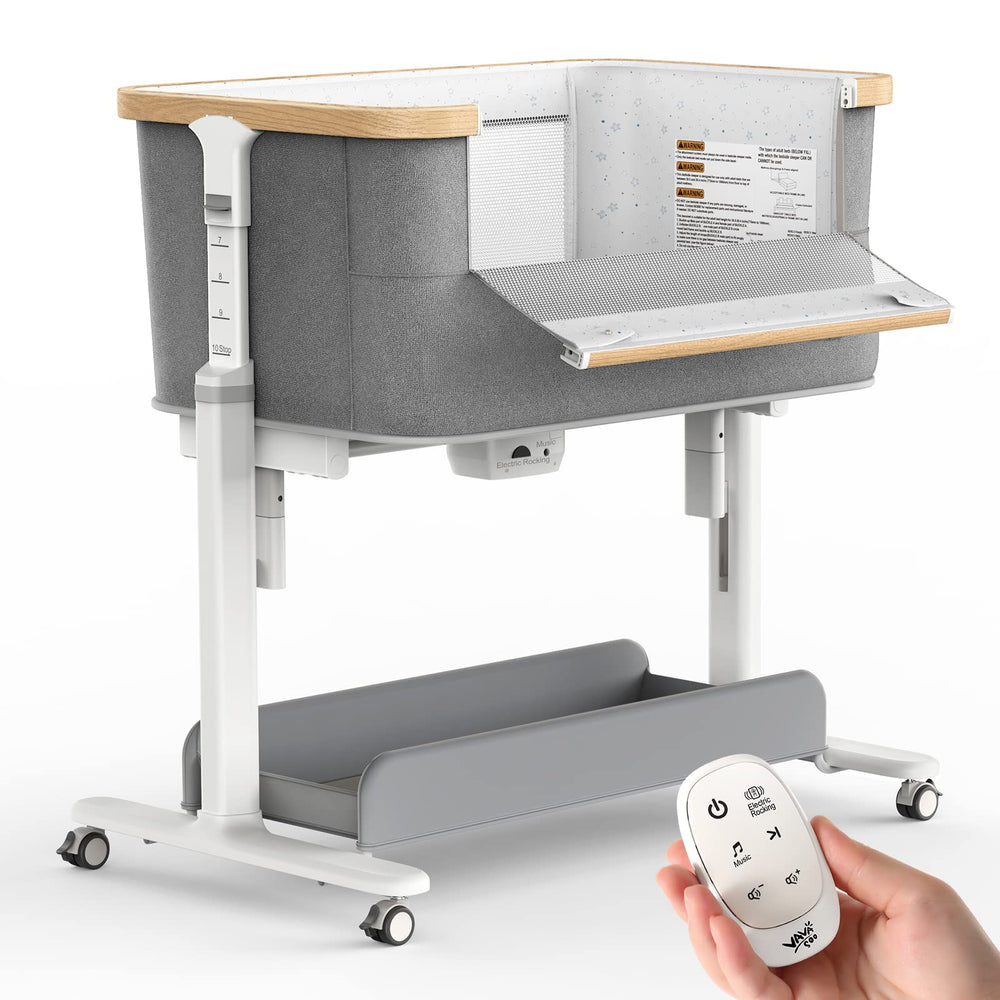 VaVaSoo rocking bassinet bedside-attachment demonstrates secure cosleeping compatibility.