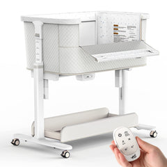 VaVaSoo rocking bassinet remote-control demonstrates three gentle motions for easier soothing.