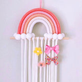 Vawolecy rainbow macrame bow holder hanging keeps bows organized and easy to reach.