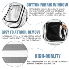 Vaxaape mesh window car seat cover provides ventilation for baby during rides.