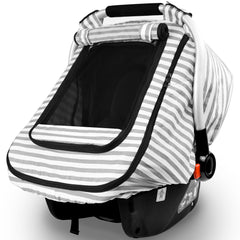 Vaxaape striped baby car seat cover on seat for style and protection.