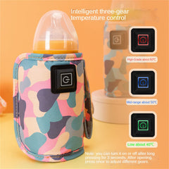 Vdhwter USB Milk Warmer Bag travel setup, fits various bottles for outdoors.