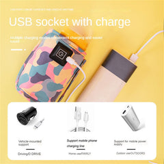 Vdhwter pink warmer bag with USB cable, maintains 60°C heat for milk.