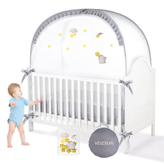 VEIZXUN crib tent breathable-mesh front view offers safe sleep with improved air flow