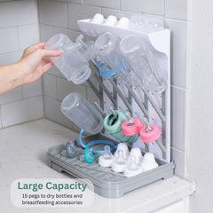 Velakade Baby Bottle Drying Rack vertical assembly demonstrates space-saving design for small kitchens