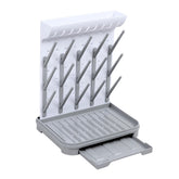 Velakade Baby Bottle Drying Rack wide view showing capacity for 15 bottles and accessories