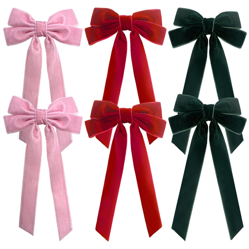 Velvet Bows Hair Clips in red add chic holiday flair to everyday hairstyles