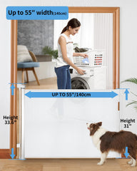 Veraste Retractable Gate wide 55 inch extension demonstrates expansive doorway coverage for pets.