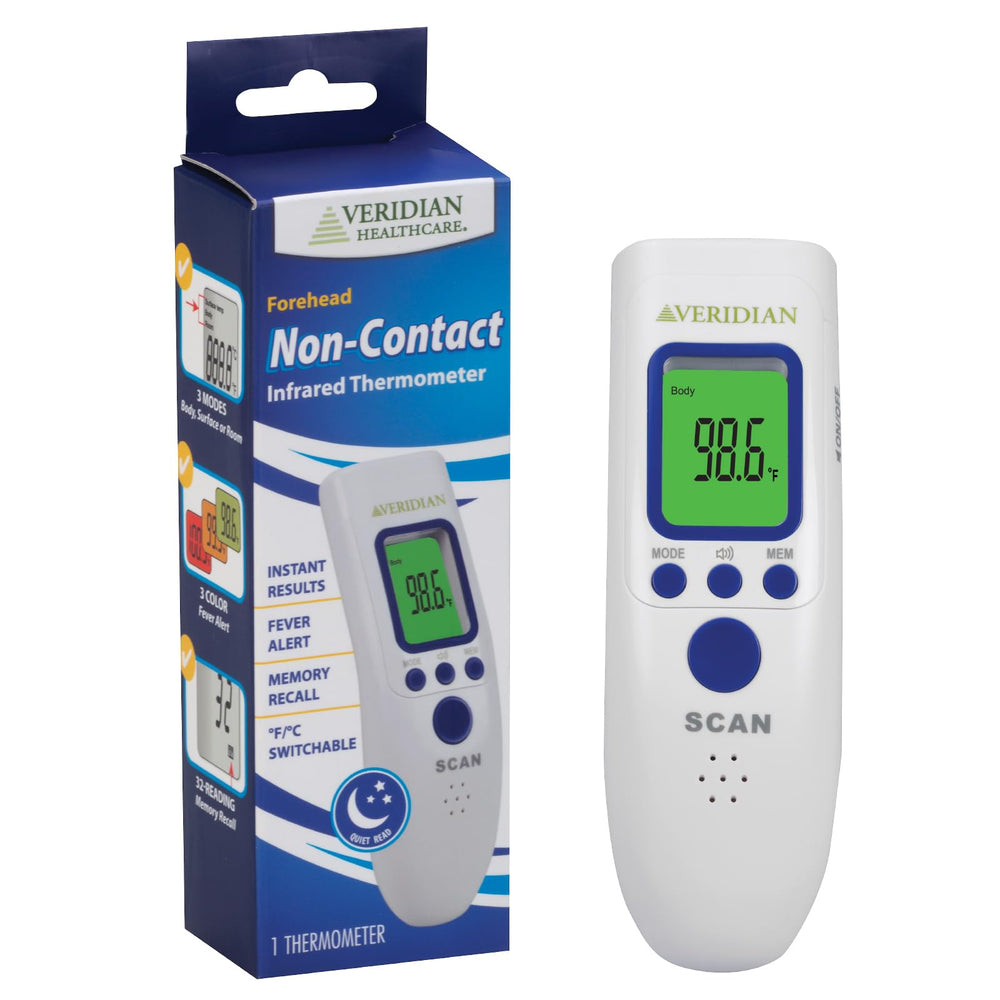 Veridian Non-Contact Thermometer front view enabling safe family fever screening.