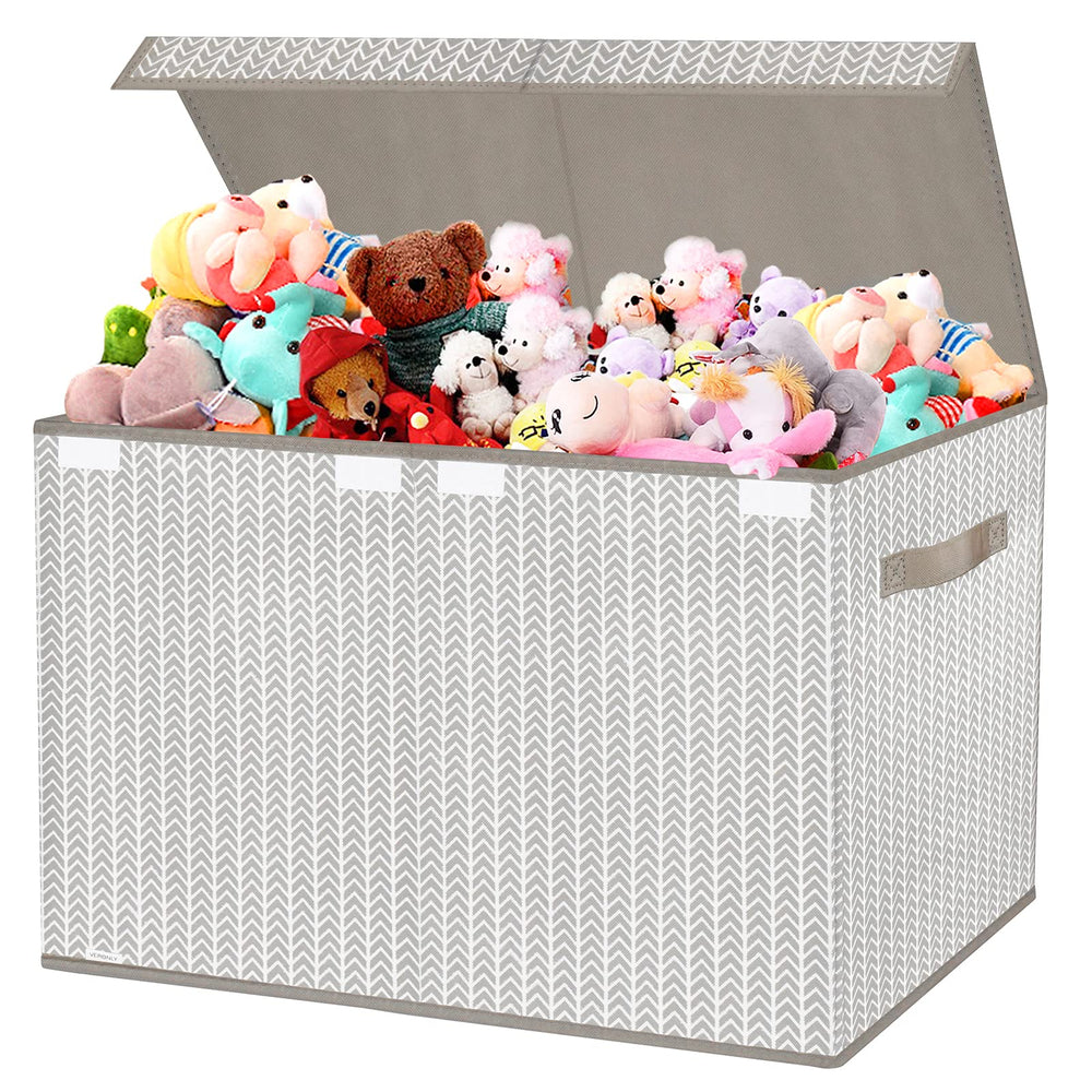 VERONLY Toy Box Chest gray tree-branch pattern side view shows roomy storage for toys.