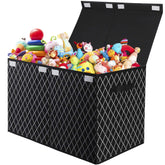 VERONLY toy chest box in black, left side view emphasizes roomy interior for organized toy storage.