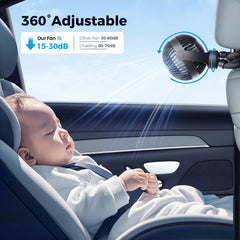 VETIFINAL stroller fan demonstrates 360-degree rotation for versatile positioning
