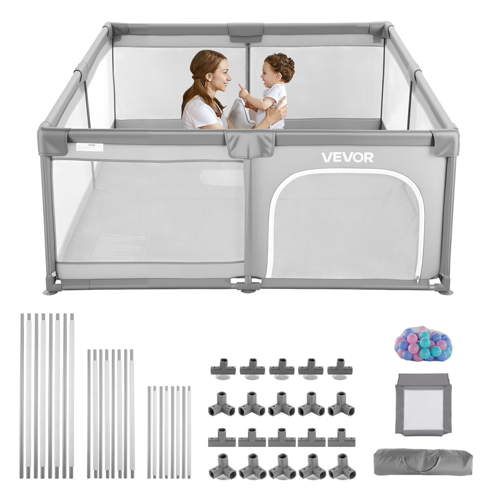 VEVOR baby playpen exterior dimensions show spacious footprint for toddler movement