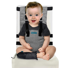 Vevoza Compact Travel High Chair folded in its storage bag for easy portability.