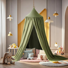 Vhaso cotton kids bed canopy green reading nook softens light for story time.