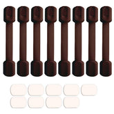 Viaky 8-pack brown cabinet locks mounted on a cabinet door for child safety
