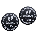 Vichona decision coin front shows Daddy's Turn for late-night diaper decisions.