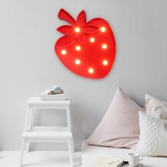 Vicila Strawberry Night Light back switch demonstrates simple on/off control near kids' beds.