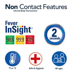 Vicks non-contact thermometer demonstrates hygienic readings from a safe distance.