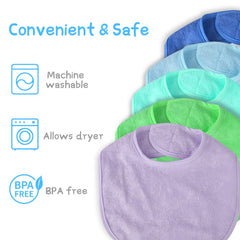 Vicloon Baby Bibs machine-washable set highlights quick cleanup after meals.