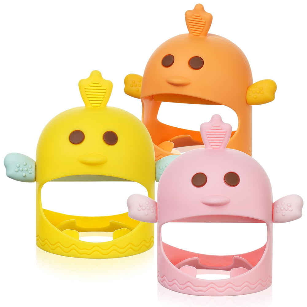 Vicloon baby teething mitten closeup showing soft textures for gum relief.