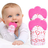 Vicloon teething mitt on a baby hand provides soothing gum relief.