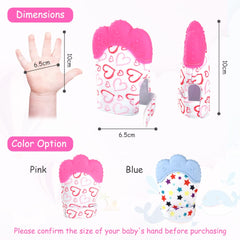 Vicloon teething mitt on baby's hand enables hands-free soothing and face protection