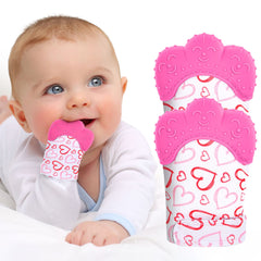 Vicloon teething mitt on a baby hand provides soothing gum relief.