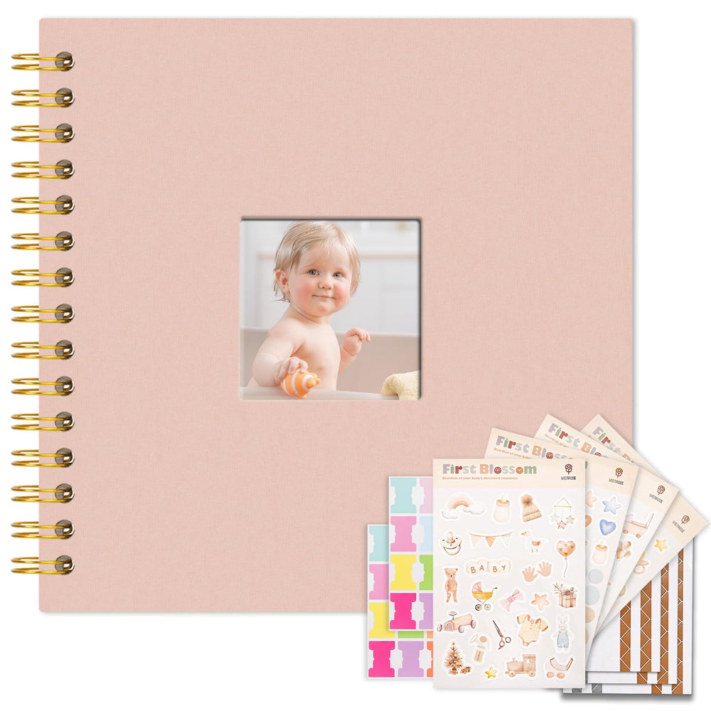 Vienrose Kids scrapbook pink cover with window—personalised memory keepsake for baby's milestones.