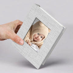 Vienrose small photo album with grey cover, portable travel memory keeper.