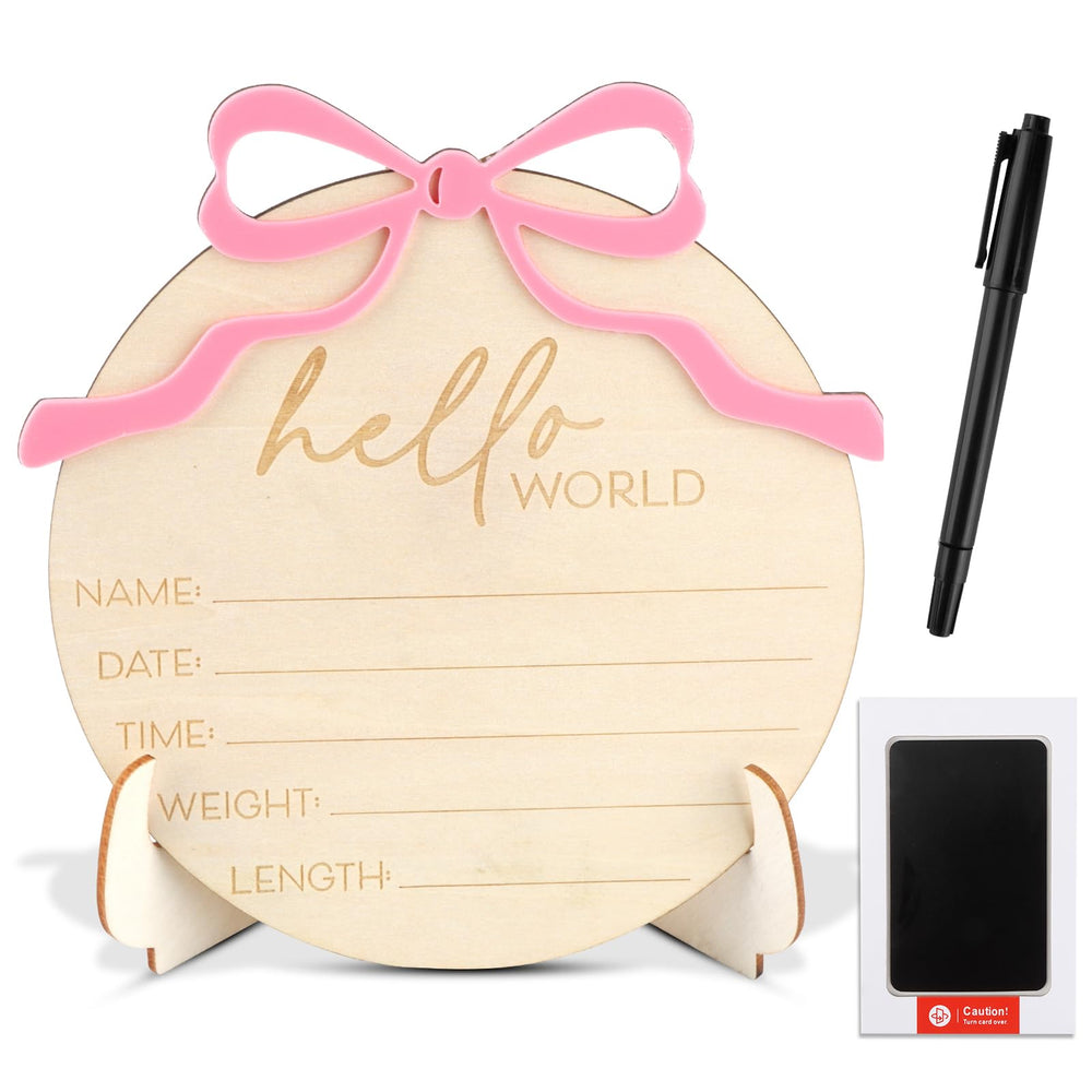 VILPKWMP Hello World sign with bow highlighting a welcoming newborn moment