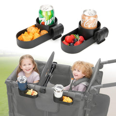 Viotiin snack tray clipped to Wonderfold W2 for secure, mess-free outings