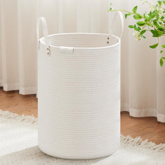 VIPOSCO tall laundry basket with leather handle for easy laundry transport.