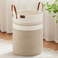 VIPOSCO tall laundry basket with leather handle offers sturdy laundry storage.